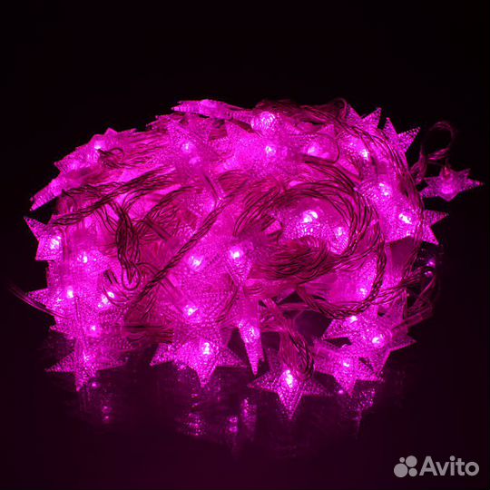 Гирлянда звёзды 100 свд, 10 метров,малина, синий