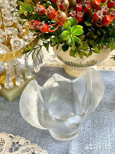 Подсвечник морозное стекло Винтаж