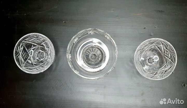 Вазочка + 2 креманки. Хрусталь. СССР Винтаж