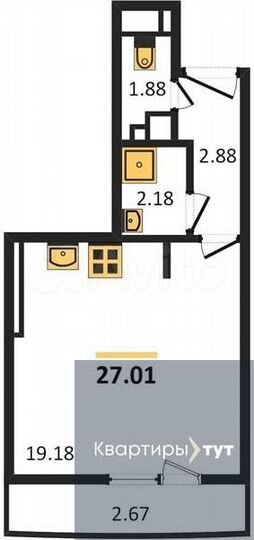 Квартира-студия, 27 м², 6/25 эт.