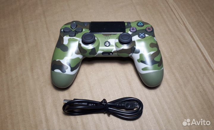 Джойстик ps4 военный зелёный + зарядка кабель