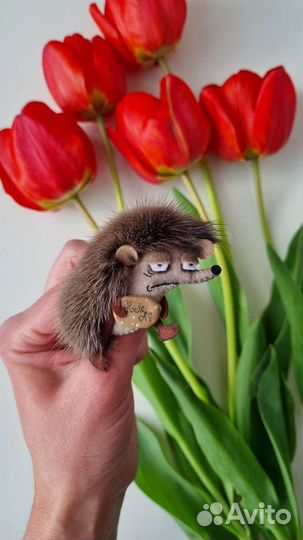 Брошь ежик. Меховая брошь. Смешной подарок