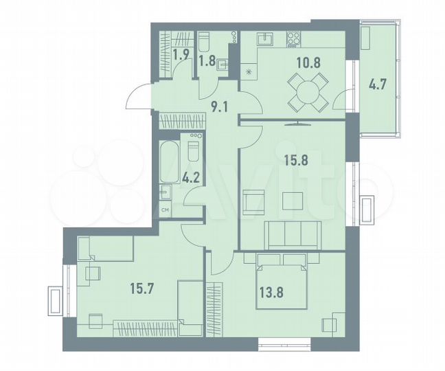3-к. квартира, 74,5 м², 2/8 эт.