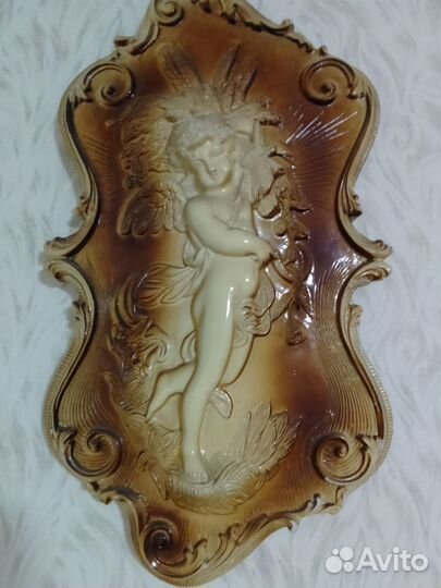 Панно чеканка гипс Ангел Хранитель настенное СССР