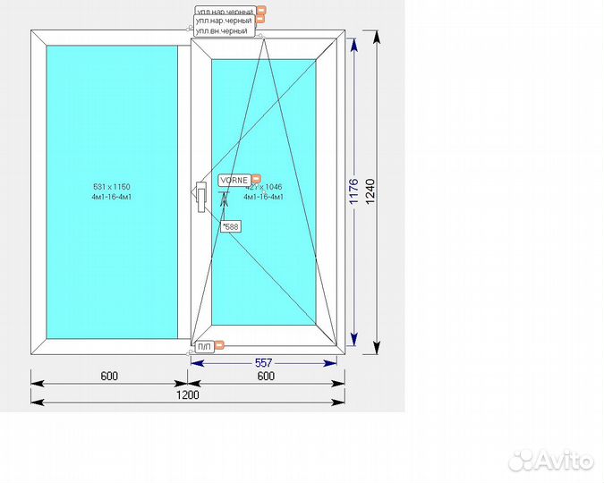 Пластиковое окно Brusbox 1200х1240