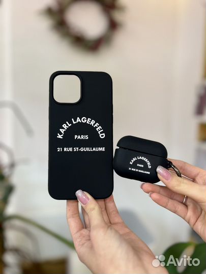 Набор Lagerfeld чехол iPhone + airpods