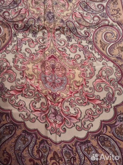 Платок Павловопосадский.Шарф шелковый (крепдешин)