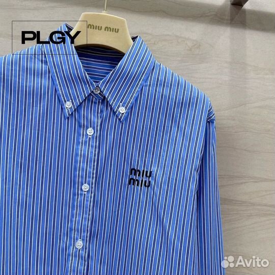 Укороченная рубашка в полоску Miu Miu с патчами