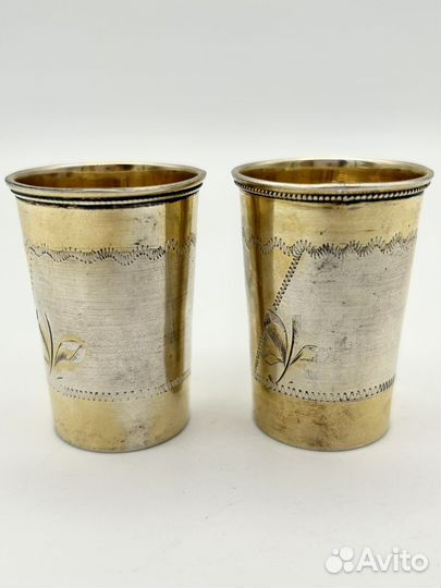 2 стопки серебро 84 проба, позолота, вес 40,2 гр