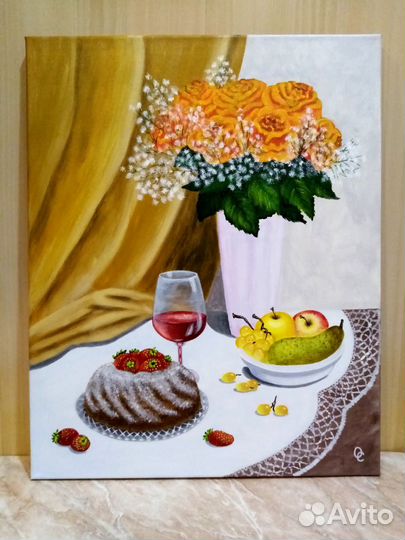 Картина натюрморт с розами