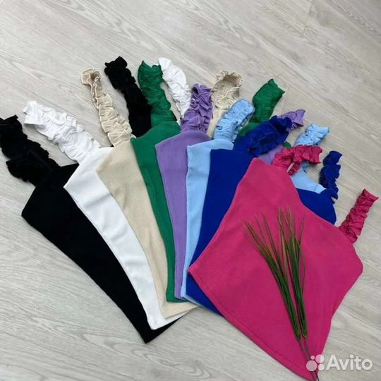 Майка топик с рюшами женская