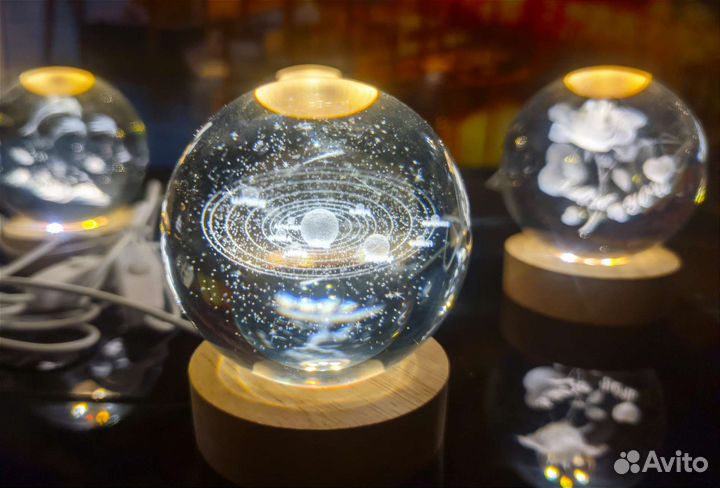 Светильник ночник Хрустальный шар 8см LED в ассорт