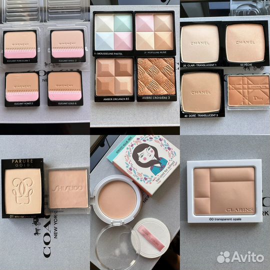 Пудры Chanel, Givenchy, Clarins, Dior, Shiseido