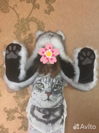 Меховая шапка с ушками новая