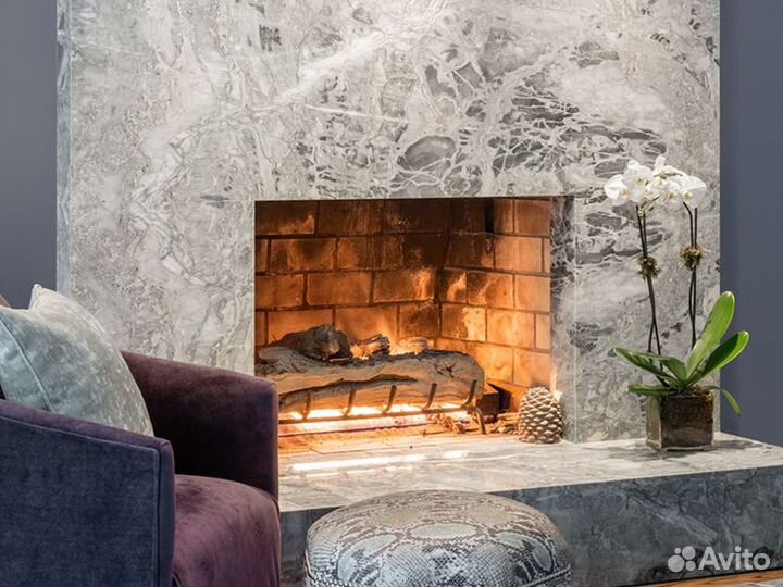 Облицовка камина мрамором Петра грей