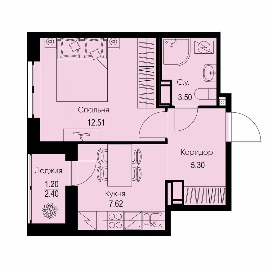1-к. квартира, 30,1 м², 7/9 эт.