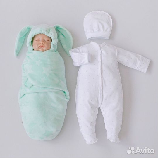 Комплект на выписку 5 предметов Звездочки мята