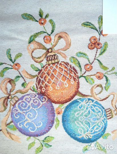 Новогодние шары. 45 х 140 столешница гобеленовая