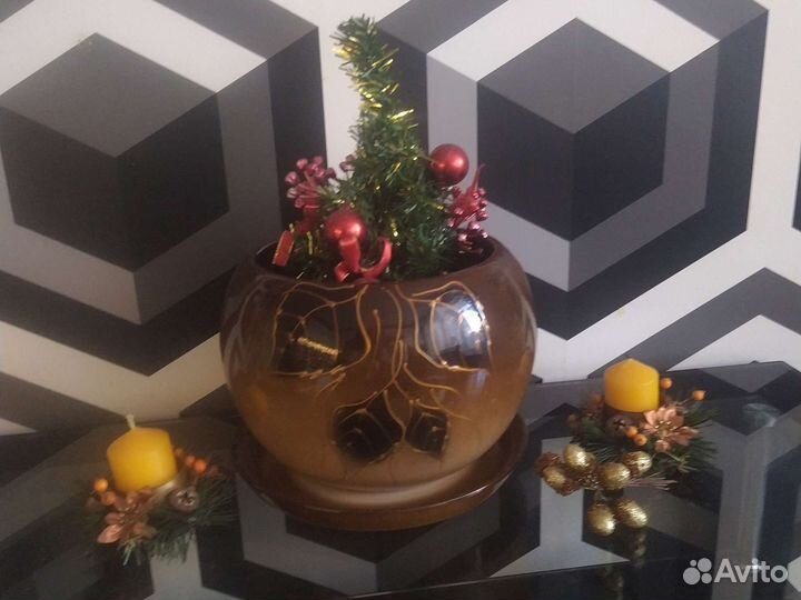 Горшок кашпо керамический для цветов с поддоном