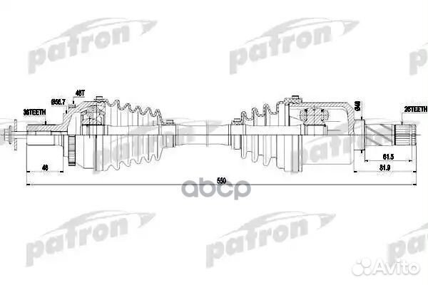 Полуось левый 36X550X26 ABS: 48T volvo: S80 I 2,4