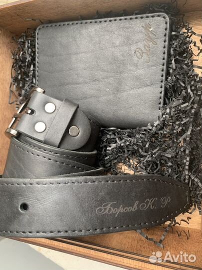 Подарочный бокс ремень и портмоне из кожи