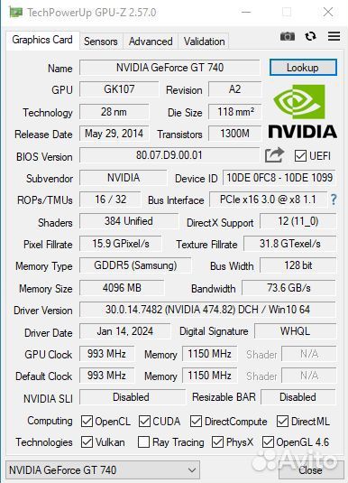 Видеокарта Gt 740 4 GB