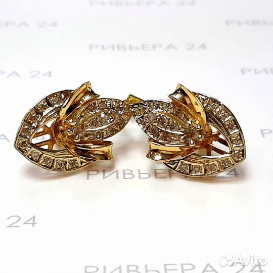 Золотые серьги с бриллиантами 585 пробы 6.61 грамм