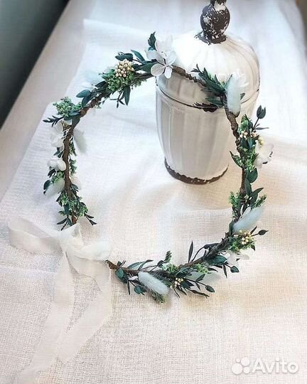 Комплект букет и венок на голову из сухоцветов