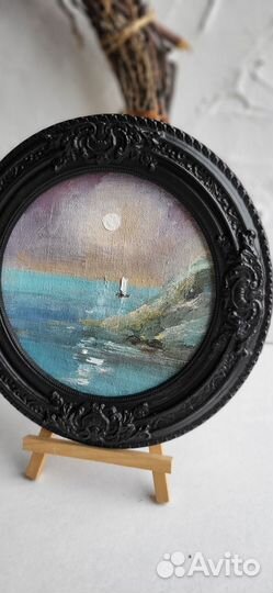 Ночное море. Картина маслом на холсте в рамке