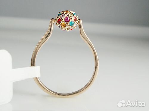 Кольцо позолоченное 17,5 р-р, с кристаллами, новое