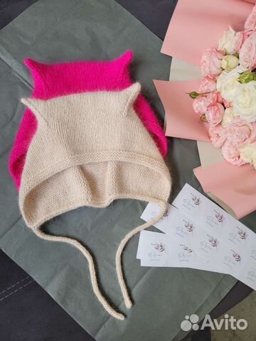 Шапка чепчик женский с ушками коточепчик