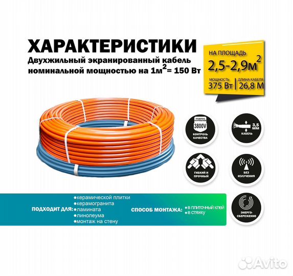 Теплый поли 375 вт / 26,8 П.М