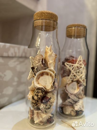Банки с наполнением, декор, ракушки