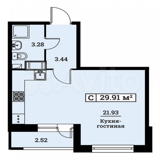 Квартира-студия, 29,9 м², 3/16 эт.