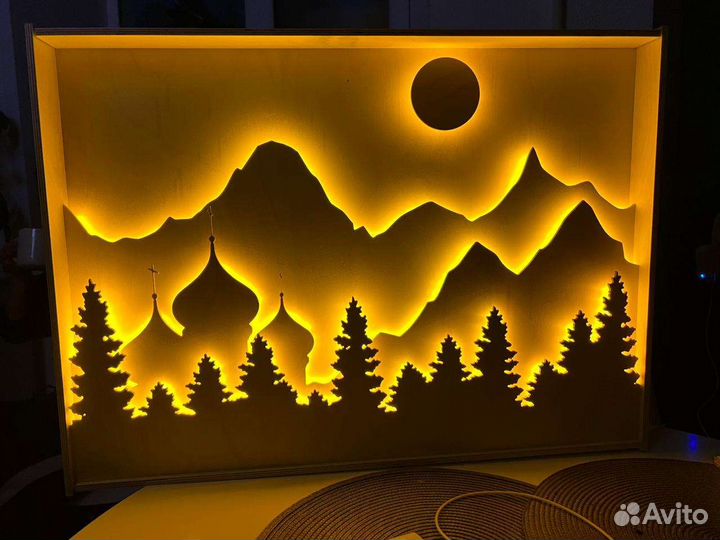 Оригинальный подарок, лофт картина. Светильник