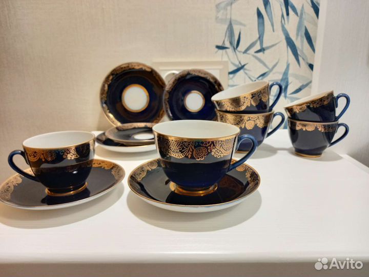 Сервиз чайная пара лфз СССР золотой фриз кобальт