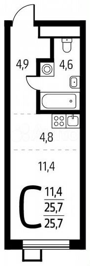 Квартира-студия, 25,7 м², 7/14 эт.