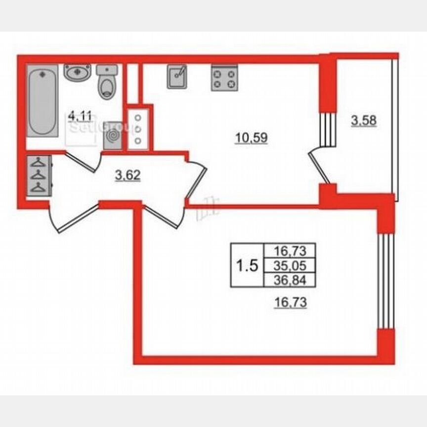 1-к. квартира, 36,8 м², 5/15 эт.