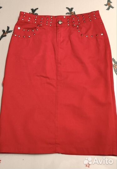 Юбка до колена красная из хлопка