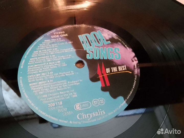 Billy Idol - 11 of the best 1988 LP EU Редкость