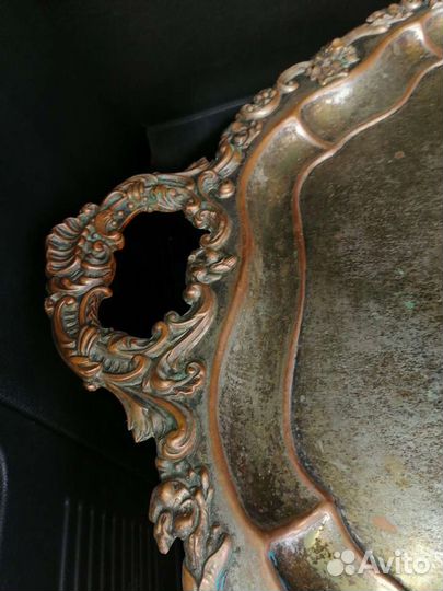 Поднос старинный антиквариат. Медный