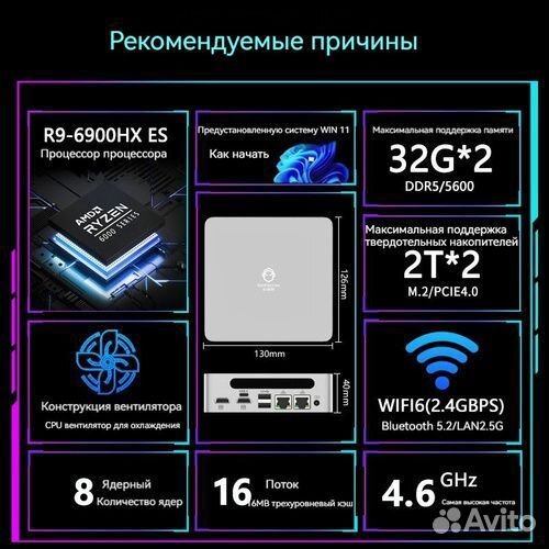 Мини пк GenMachine Ryzen 9 6900HX ES (новый)