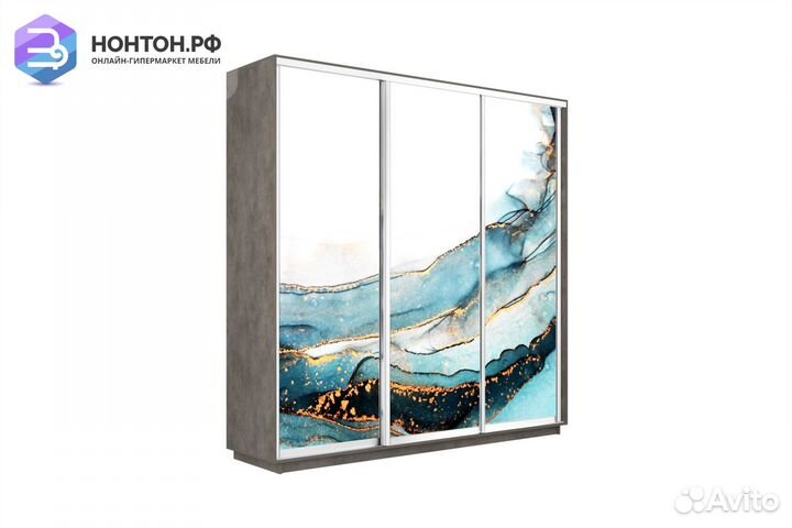 Шкаф-купе 3-х дверный Нонтон фото №1019 / бетон