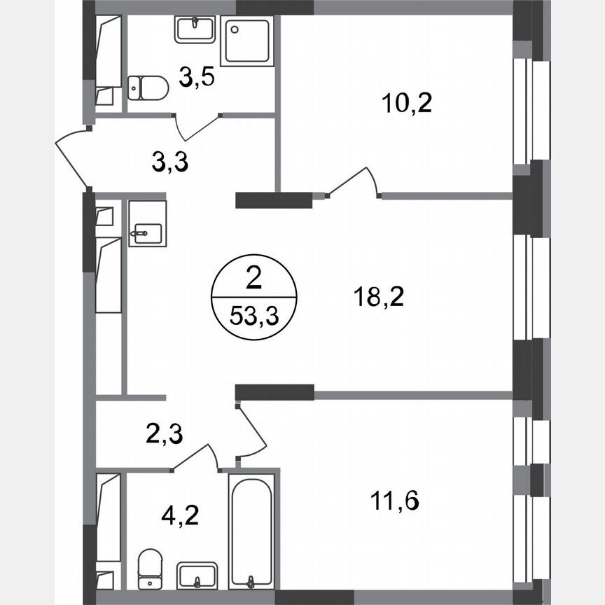 2-к. квартира, 53,3 м², 6/20 эт.
