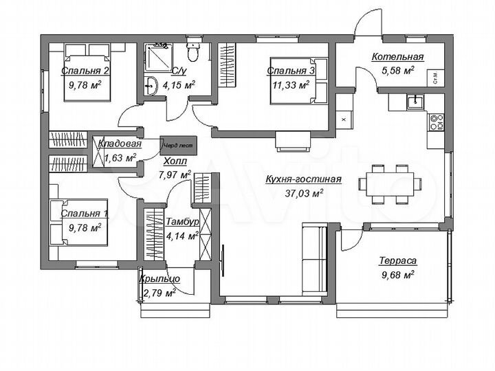 Дом 104 м² на участке 6,1 сот.