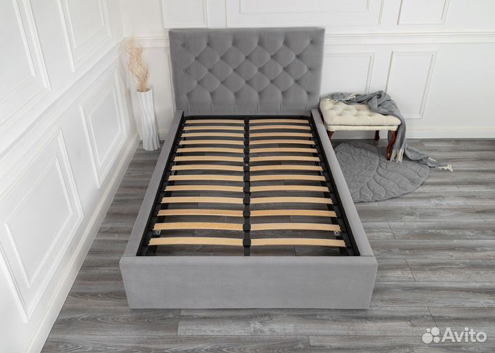 Кровать с подъемным механизмом 120х200 серая велюр