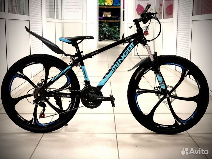 Велосипед с литыми дисками Черно-голубой новый