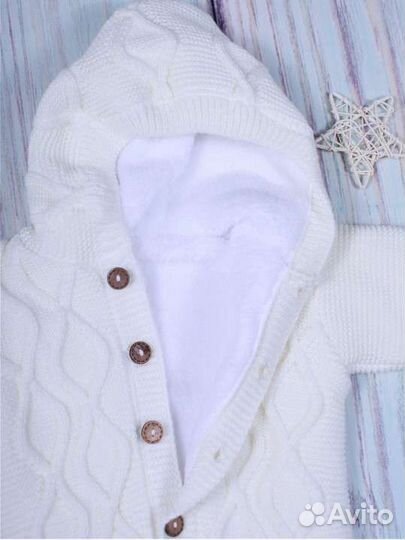 Комбинезон вязаный детский с капюшоном 74-80