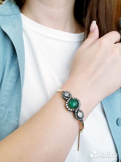 Браслет антикварный золото бриллианты изумруд