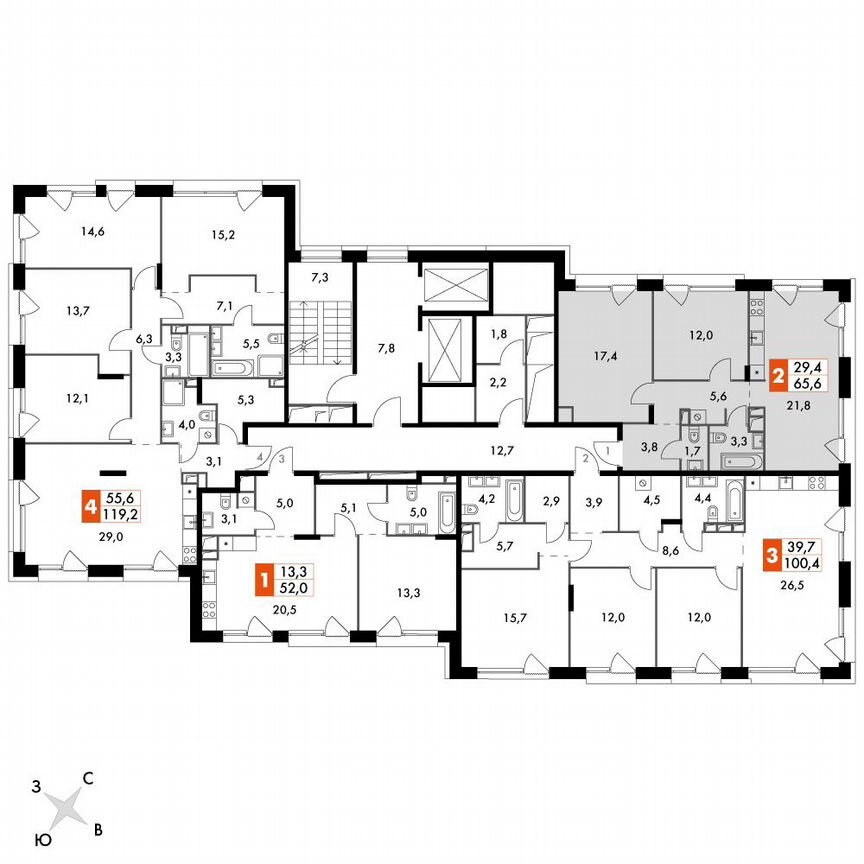 2-к. квартира, 65,6 м², 14/14 эт.